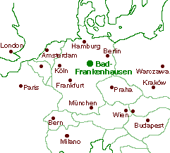 Deutschlandkarte - Pension Schönblick in Bad Frankenhausen Kyffhäuser Thüringen mit kostenlosem Internetzugang, Fahrradverleih, Frühstück, ruhig,